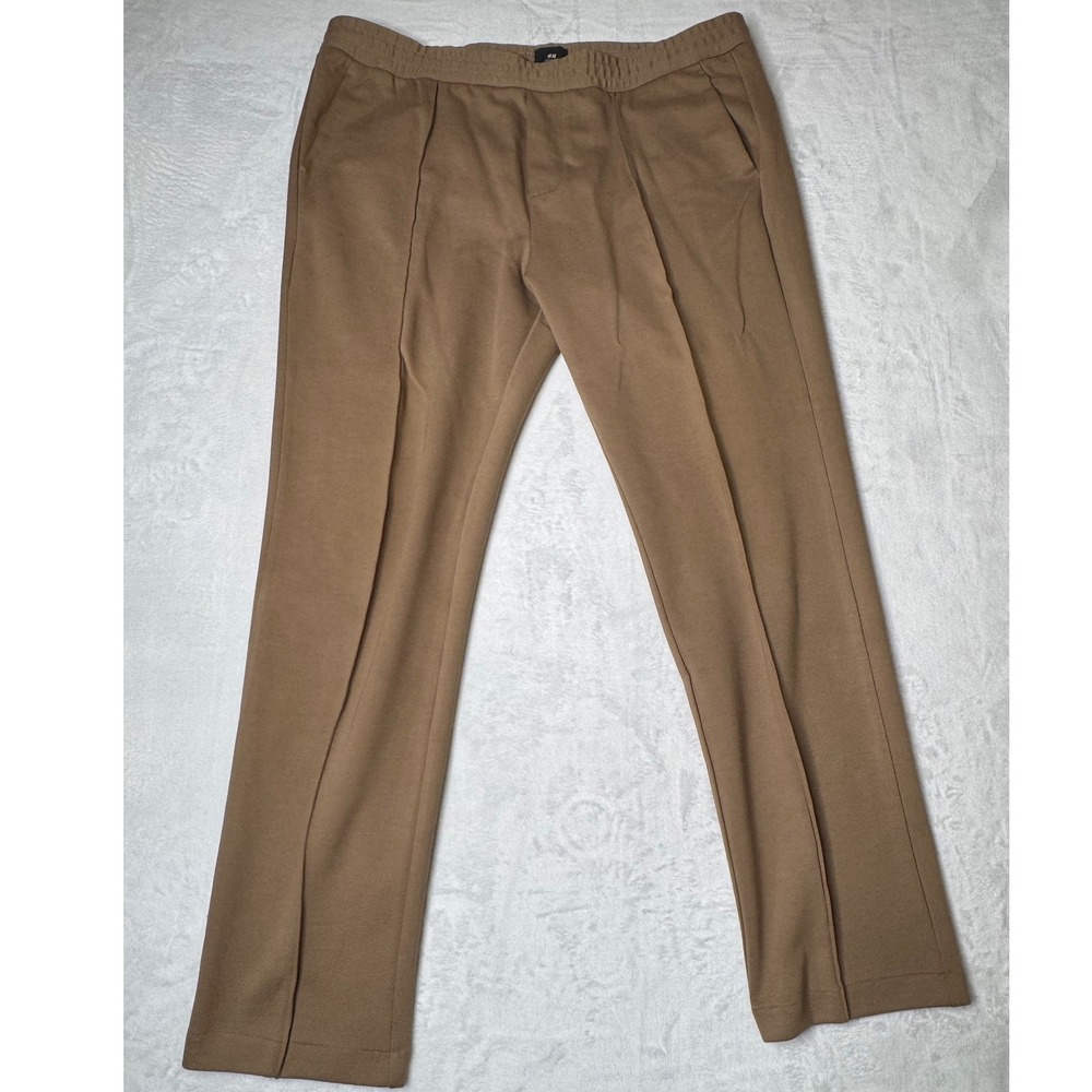 Mens XL Brown Straight Leg Pants Elastic Waist Drawstring Pintuck Quiet Luxury